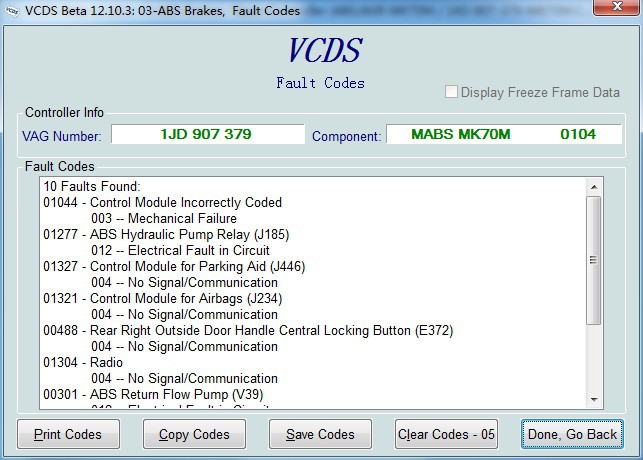 vag ABS van Com VCDS de Bèta 12.10.3 Codes van de Remmenfout