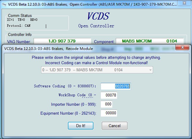 vag ABS van Com VCDS Bèta 12.10.3 Remmen Open Controlemechanisme